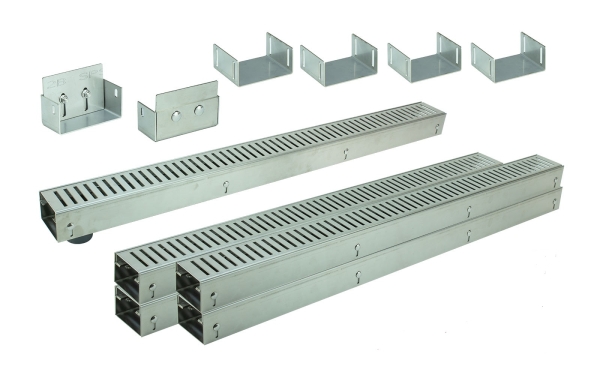 Edelstahlentwässerungsrinnen Bauhöhe 60 bis 80mm, Rost Schlitzdesign SET Typ 5